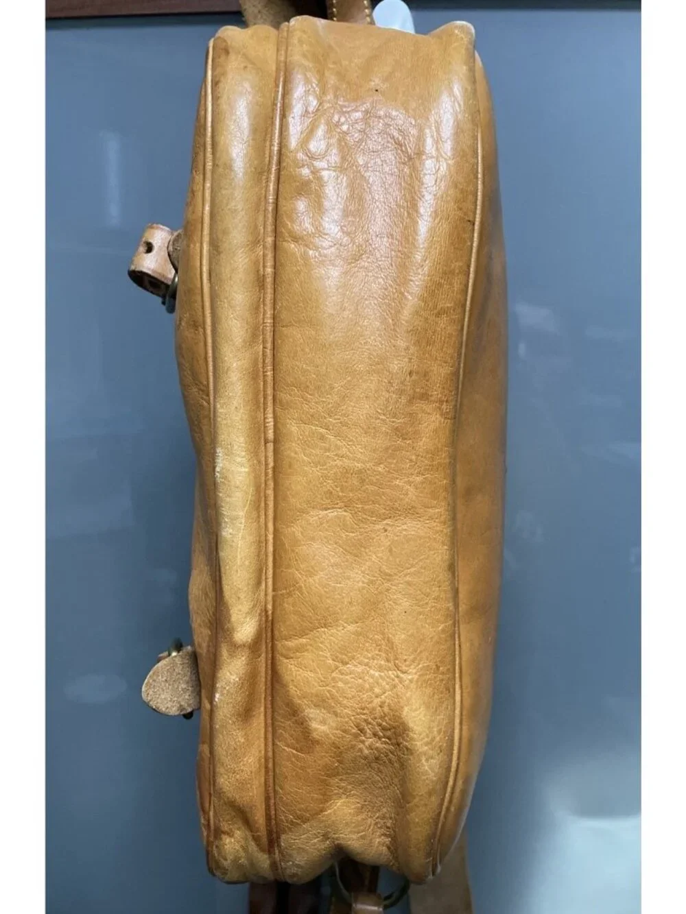 Polo Ralph Lauren Vintage 90s Leather Messenger Shoulder Bag Yellow Stitching
